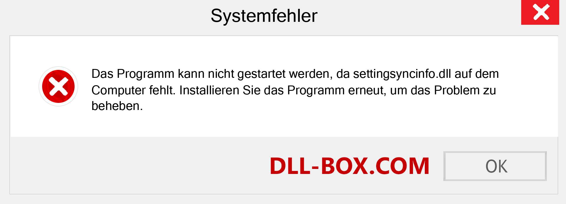 settingsyncinfo.dll-Datei fehlt?. Download für Windows 7, 8, 10 - Fix settingsyncinfo dll Missing Error unter Windows, Fotos, Bildern